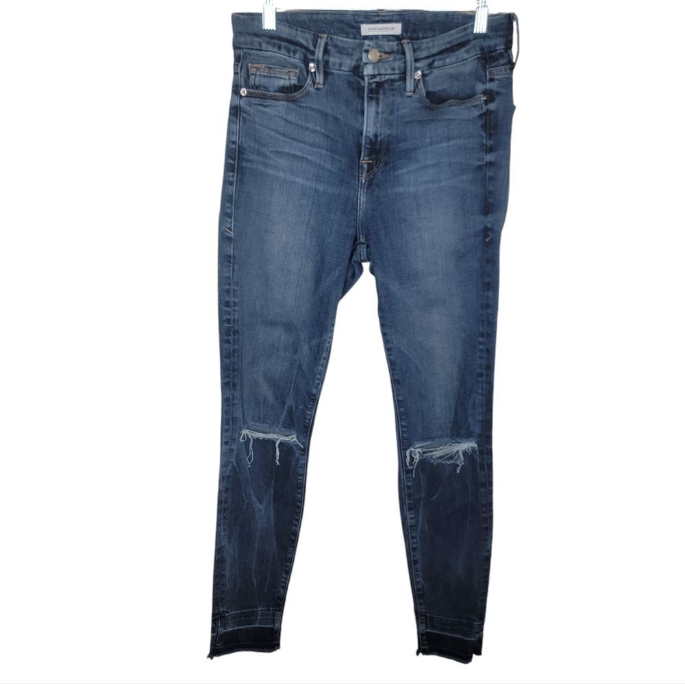 Good American Good Legs Skinny Ripped Raw Hem Jeans Size 8/29